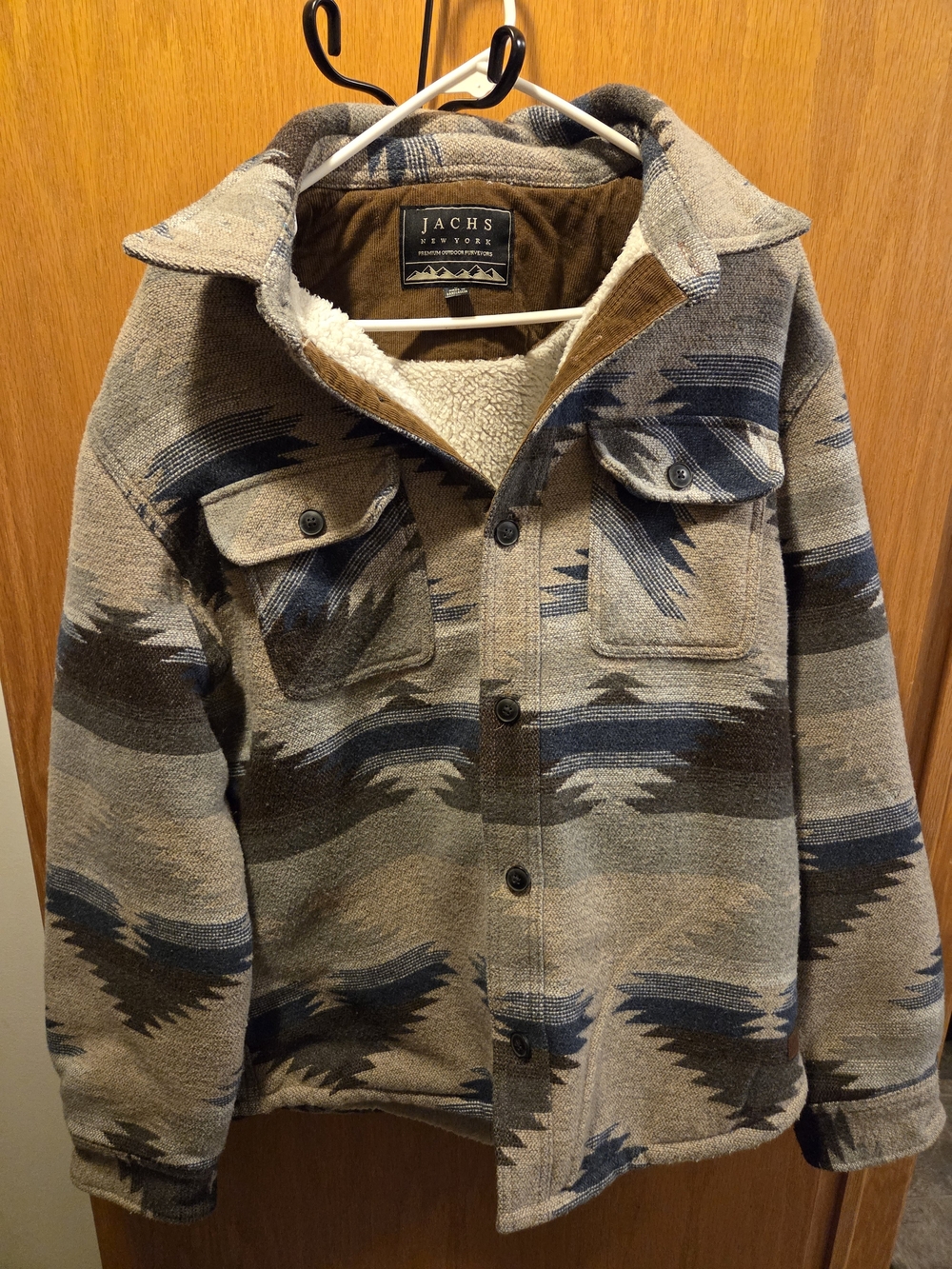 Jachs Men's Aztec-Pattern Sherpa Shirt Jacket - Gray & Blue